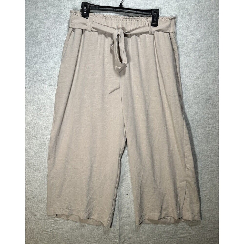 Eliana Rose High-Waisted Wide Leg Pants with Tie Belt Women’s Size XL Beige